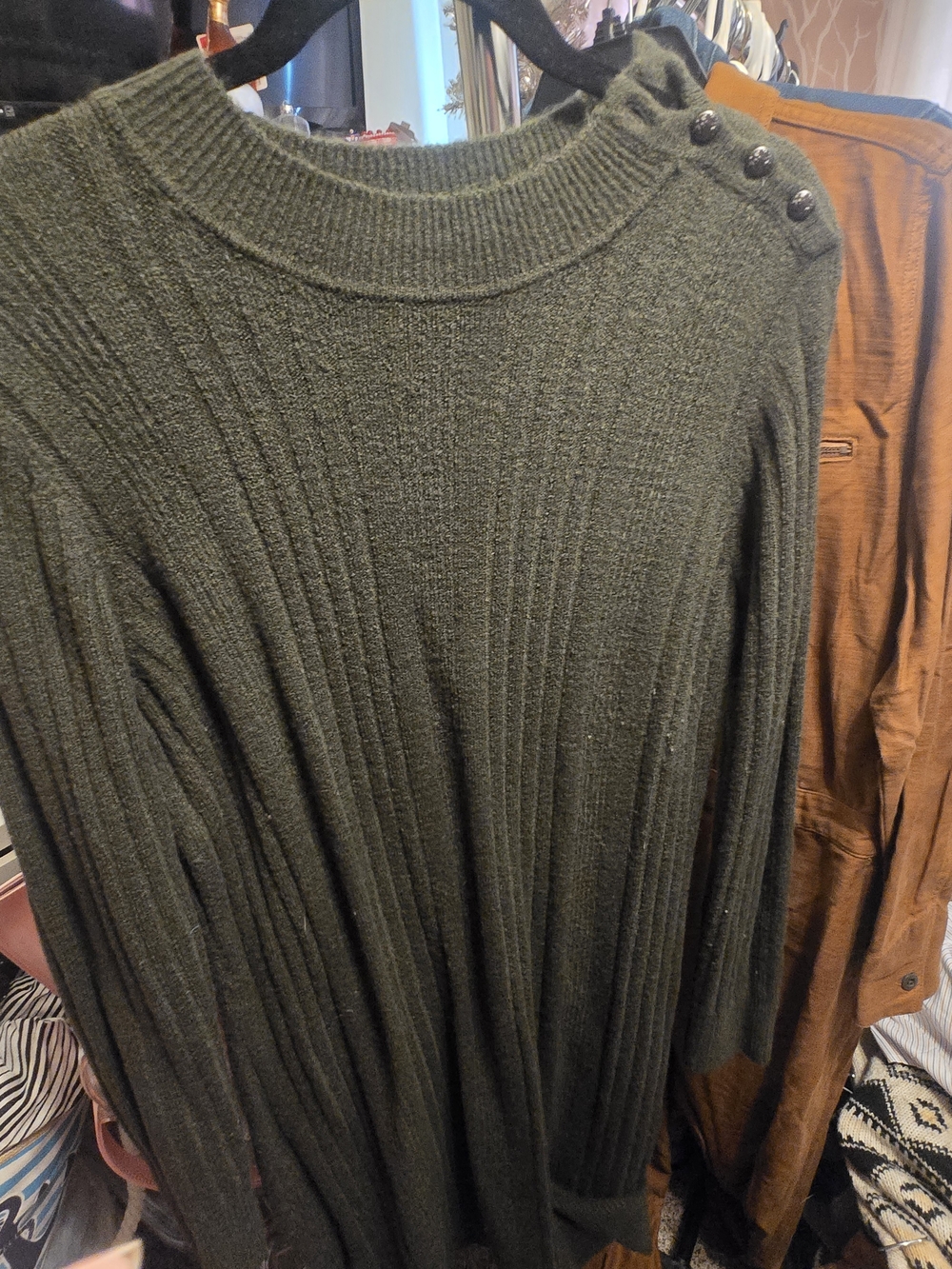 Banana Republic Olive Green Ribbed Knit Dress with Shoulder Buttons